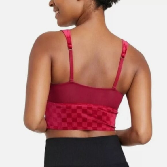 Colsie Women's Size Large SUPER SOFT Red Checkered Velvet Tank Crop Top - Picture 2 of 6